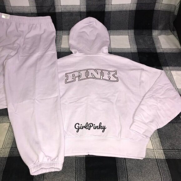 VS PINK CAMPUS SWEATPANTS OUTFIT WITH FULL ZIP LOGO HOODIE IN PURPLE - Picture 4 of 10